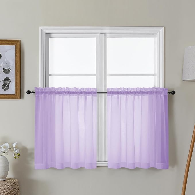 Gwine Lilac Sheer Curtain Tiers 24 Inch Length, Light Filtering Voile Short by Gwine