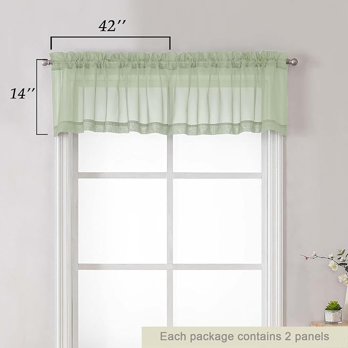 Light Green Valances for Windows, Light Green Sheer Curtains 14 Inch Length 2 - Image 3