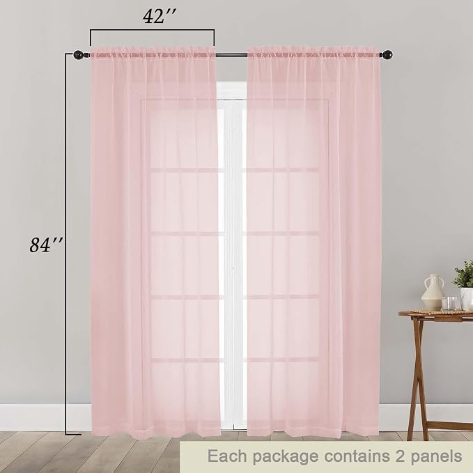 Blush Sheer Curtains 84 Inches Long 2 Panels, Soft Airy Light Filtering Curtains - Image 2