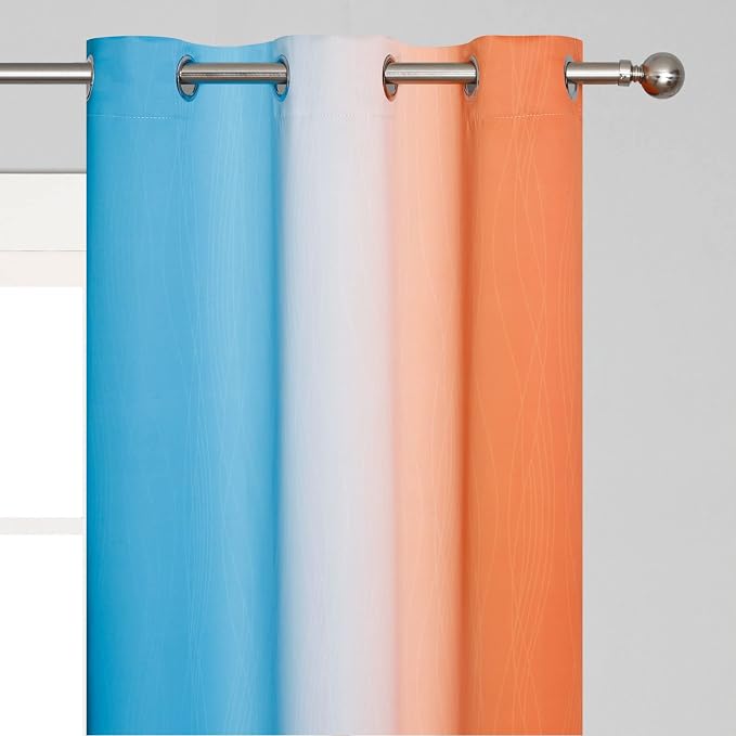 Ombre Orange and Blue Blackout Curtains 72 Inch Length 2 panels, Full Room - Image 4