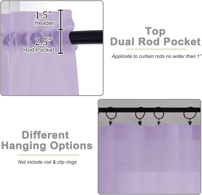 Sheer Lavender Curtains for Bedroom Living Room 63 Inch Length 2 Panels - Image 4