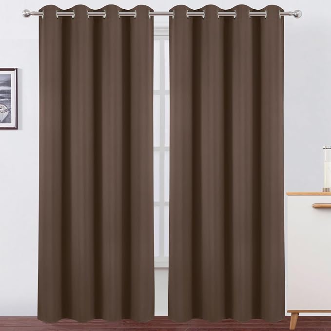 LEMOMO Blackout Curtains 52 x 120 Inch Long Chocolate Curtains Set of 2 Panels by Lemomo