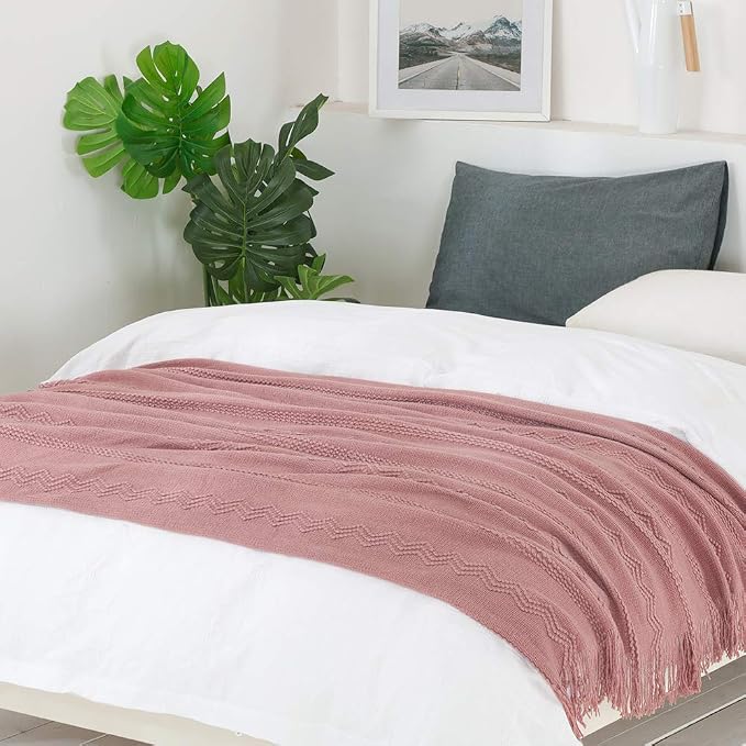 BOURINA Coral Pink Throw Blanket 50x60 Inches Throw Textured Solid Soft Sofa - Image 4