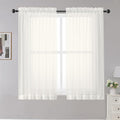 OWENIE Sheer Curtains Ivory, Short Panels Rod Pocket 2 Panels, Cafe Curtains by OWENIE