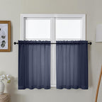 Gwine Navy Blue Sheer Curtains 30 Inch Length, Short Light Filtering Voile by Gwine