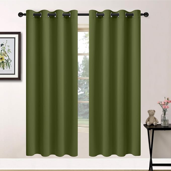 Yakamok Olive Green Blackout Curtains-Room Darkening Green Thermal Insulated by Yakamok