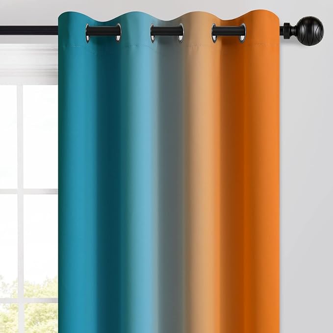 Yakamok Ombre Blue and Orange Curtains - Image 3