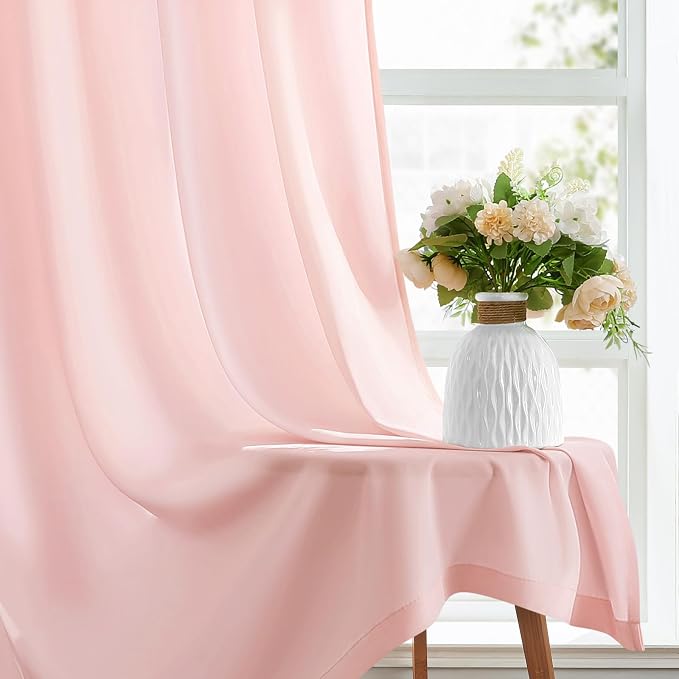 HOMEIDEAS Non-See-Through Blush Pink Privacy Sheer Curtains, 52 X 63 Inches - Image 6