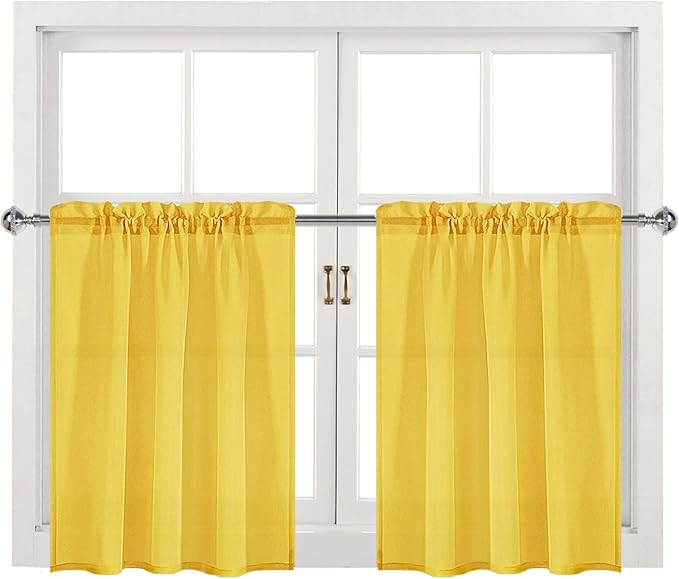 DWCN Yellow Sheer Curtains for Kitchen Windows by DWCN
