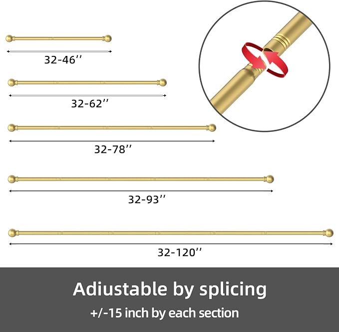 GXOACKJ Curtain Rods for windows 66-120 inch, 5/8 inch Decorative Gold Splicing - Image 6