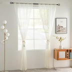 youleyar Solid Sheer Rod Pocket Curtain Voile Draperies 2 Panels Ivory Beige - Image 2