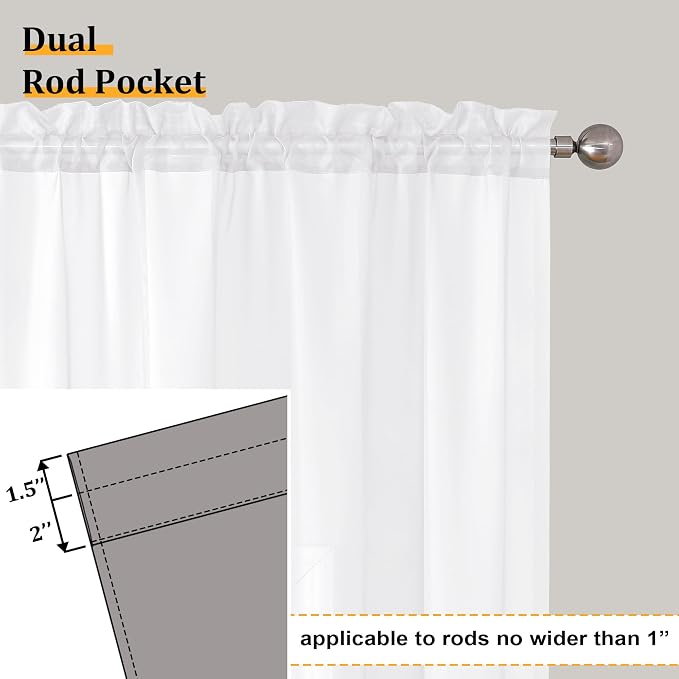 Aiyufeng White Sheer Curtains 90 Inches Long, Light Filtering Rod Pocket Solid - Image 3