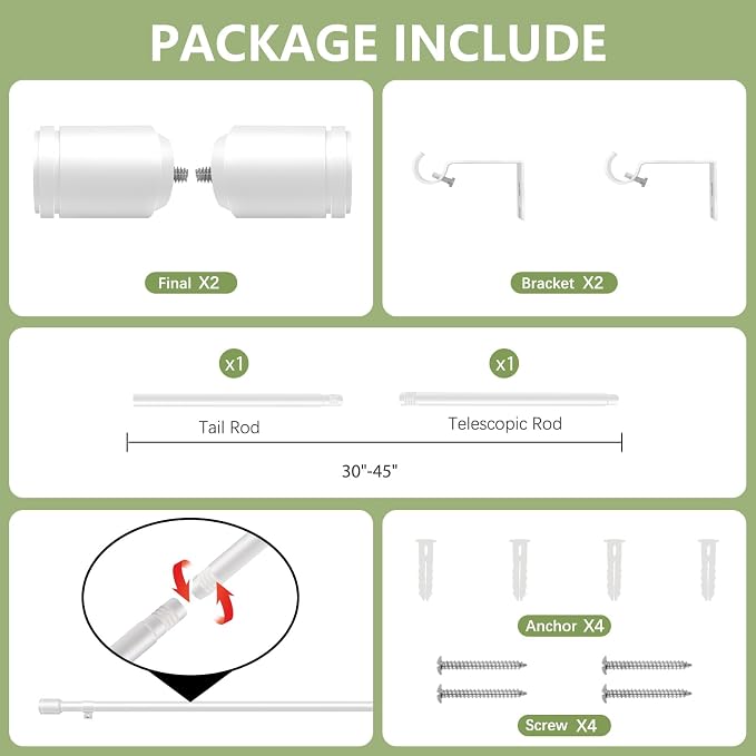 5/8” Diameter Curtain Rods 30-45 Inch, - Image 3