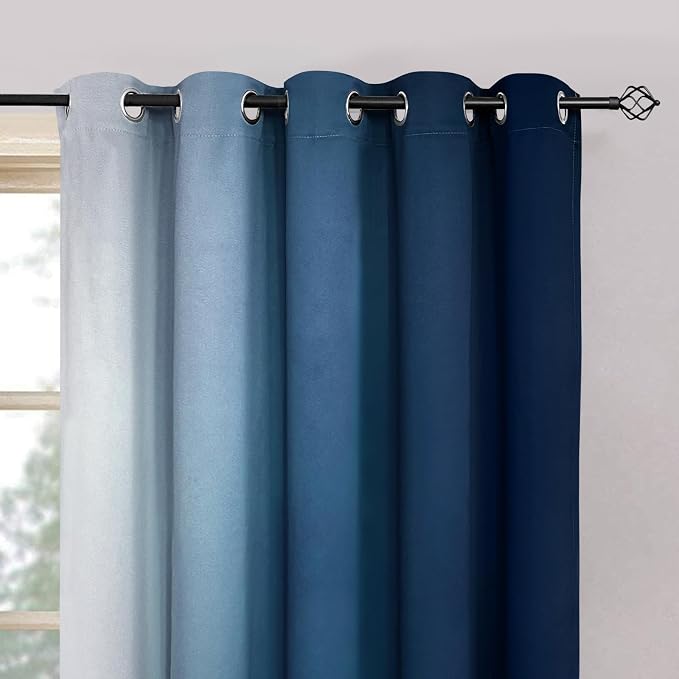 Yakamok Blue and Greyish White Ombre Curtains, Room Darkening Gradient Color - Image 3