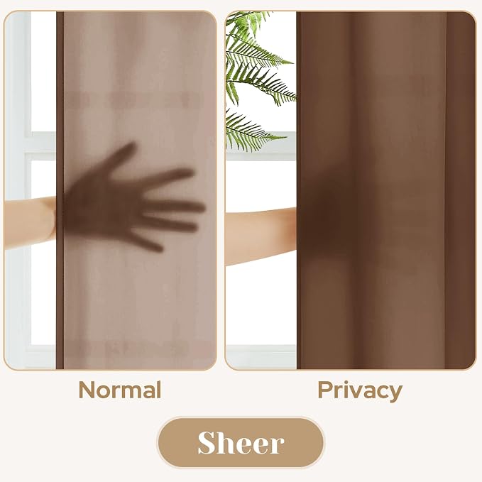 HOMEIDEAS Non-See-Through Brown Privacy Sheer Curtains, 52 X 54 Inches Long 2 - Image 3