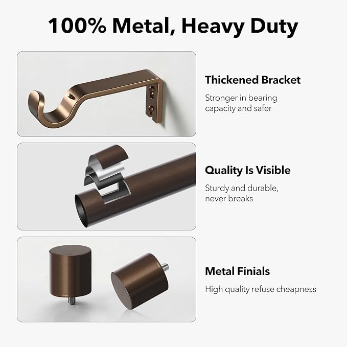 IFELS Heavy Duty Curtain Rods for Windows 48 to 84 Inch, 1 Inch Bronze Curtain - Image 5