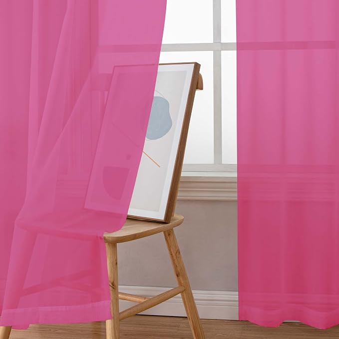 Chyhomenyc Sheer Hot Pink Curtains 90 inches Long 2 Panels, Light Filtering - Image 7