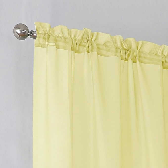 Simplebrand Light Yellow Sheer Curtains 63 Inch Length 2 Panels, Rod Pocket - Image 7