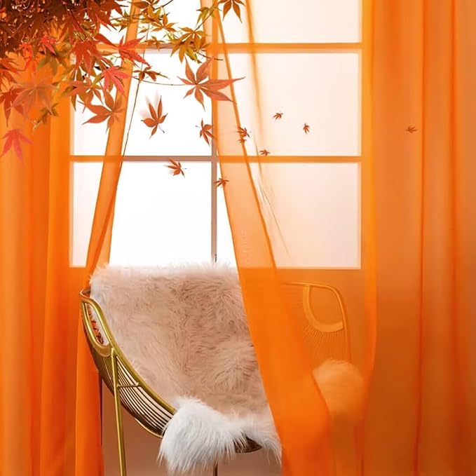 SpaceDresser Basic Rod Pocket Sheer Voile Window Curtain Panels Orange 2 Panels - Image 9