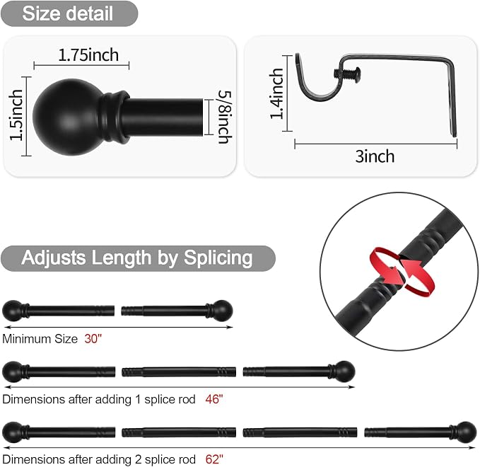 Thestoa Black Curtain Rods 2 pack - Image 3