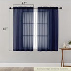 Navy Blue Sheer Curtains for Bedroom Living Room 45 Inch Length 2 Panels - Image 2