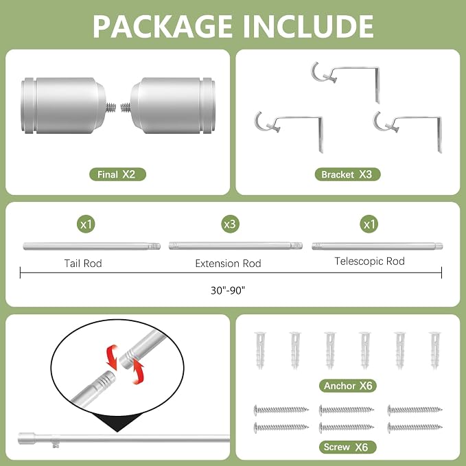 5/8” Diameter Curtain Rods 30-90 Inch, - Image 3