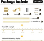 GEEBOBO Gold Curtain Rods for Windows 120 to 240 Inch, 1 Inch Extra Long Heavy - Image 6