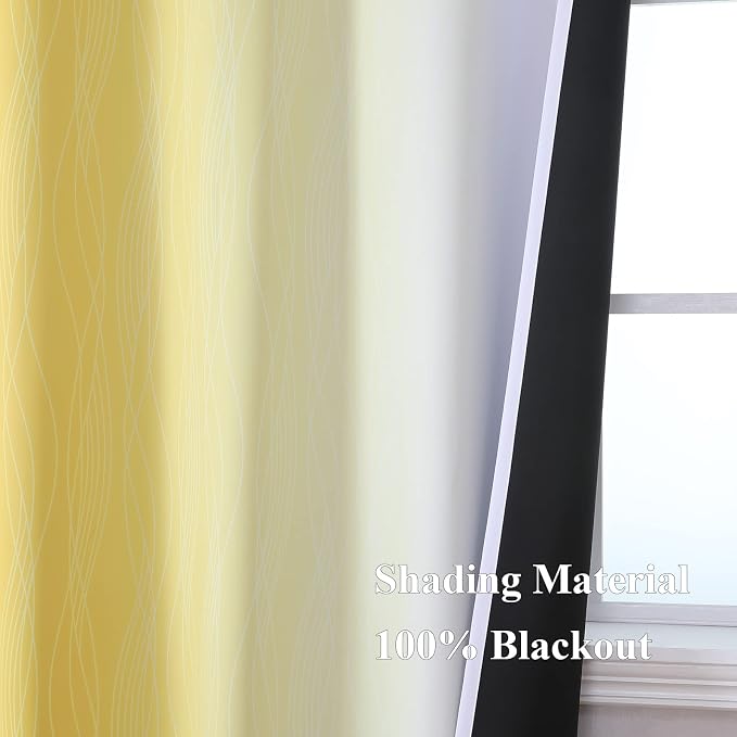 Estelar Textiler Yellow and Greyish White Ombre Blackout Curtains - Image 5