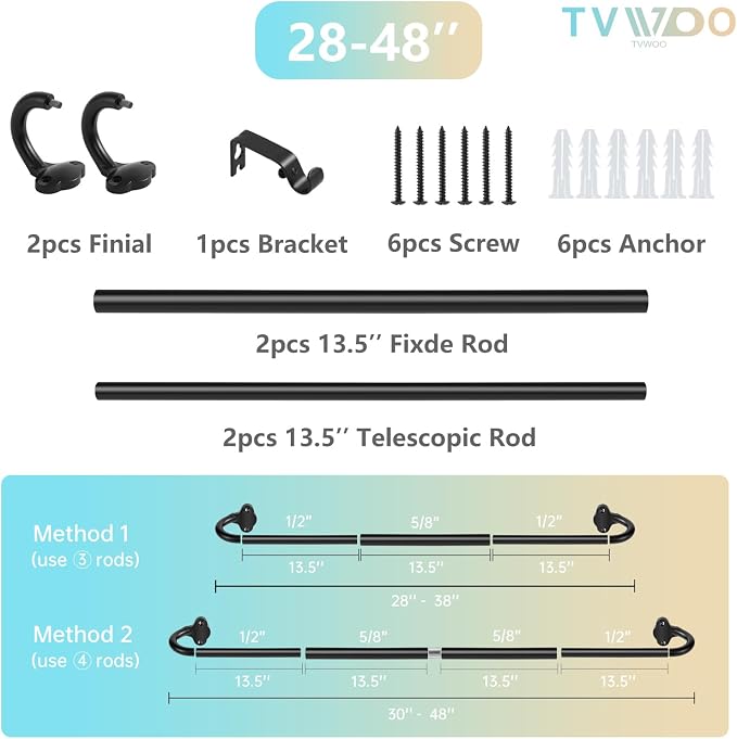 TVWOO Wrap Around Curtain Rods, 5/8 Inch Adjustable Blackout Curtain Rod Set - Image 8