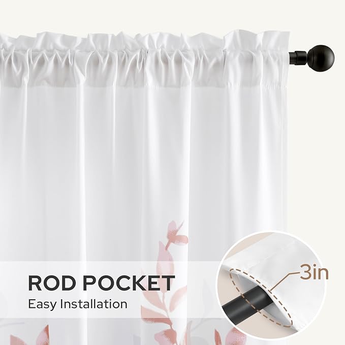 HOMEIDEAS Non-See-Through Pink and White Privacy Sheer Curtains 52 X 96 Inches - Image 5