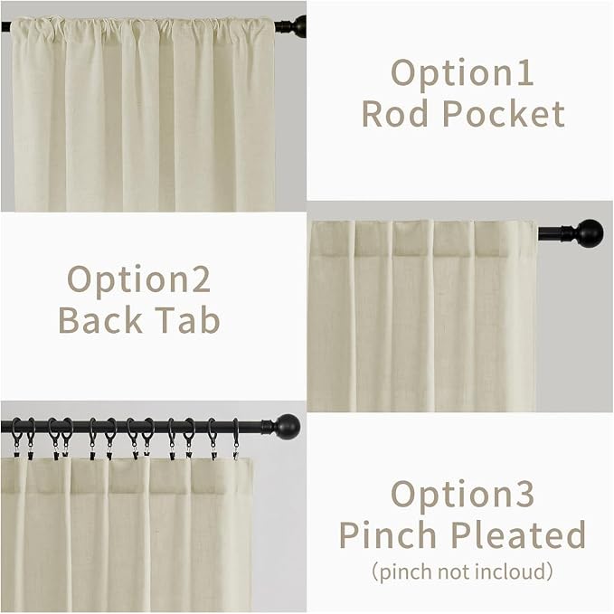 Joydeco Linen Curtains 90 Inch Length 2 Panels Set - Image 3