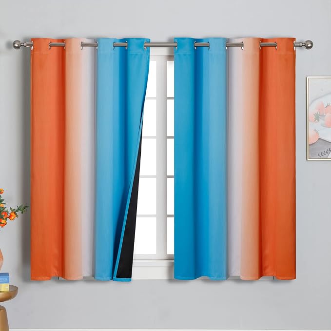 Ombre Orange and Blue Blackout Curtains 54 Inch Length 2 panels, Full Room by ESTELARTEXTILER
