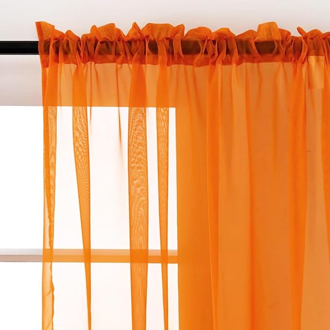 SpaceDresser Orange Sheer Curtains 4 Panels Rod Pocket Semi-Sheer Curtain 108 - Image 3