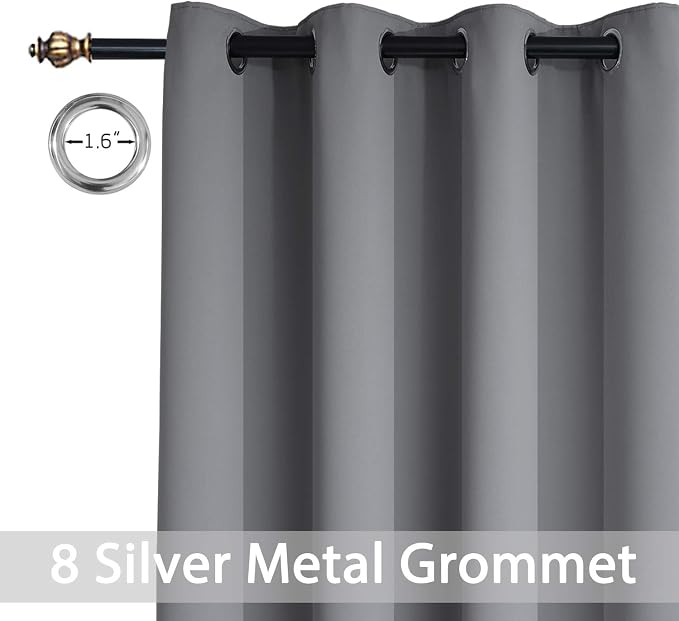 Yakamok Blackout Curtains 96 Inches Thermal Insulated Grey Room Darkening - Image 4