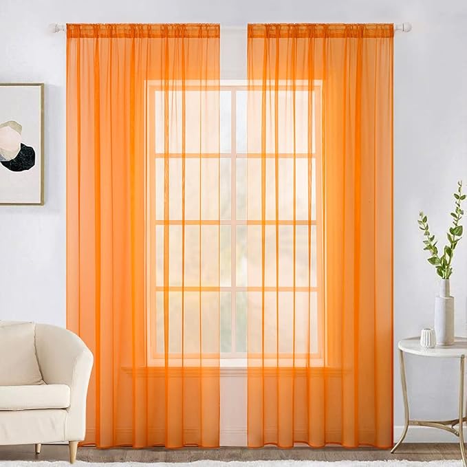 MIULEE 2 Panels Solid Fall Color Sheer Window Curtains Elegant Window Voile by MIULEE
