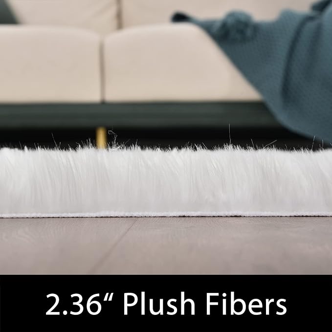 Latepis Round Rugs 8ft White Circle Area Washable Fluffy Rug Faux Fur Soft - Image 2