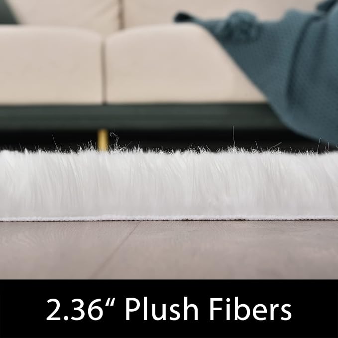 Latepis White Faux Fur Rug 3x5, Faux Sheepskin Rugs - Image 3