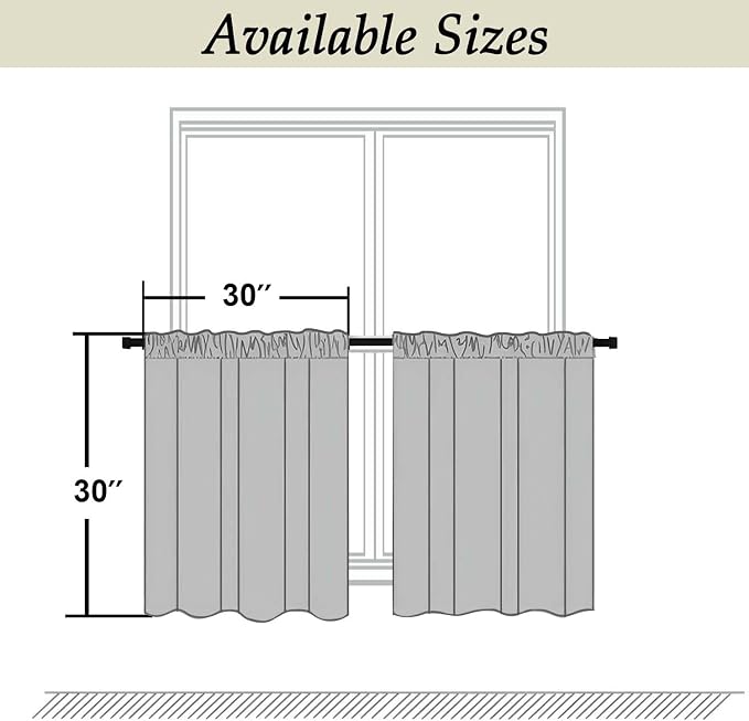 Simplebrand Ava Stone Short 30 Inches Blackout Curtain 2 Panels Set, Half - Image 2
