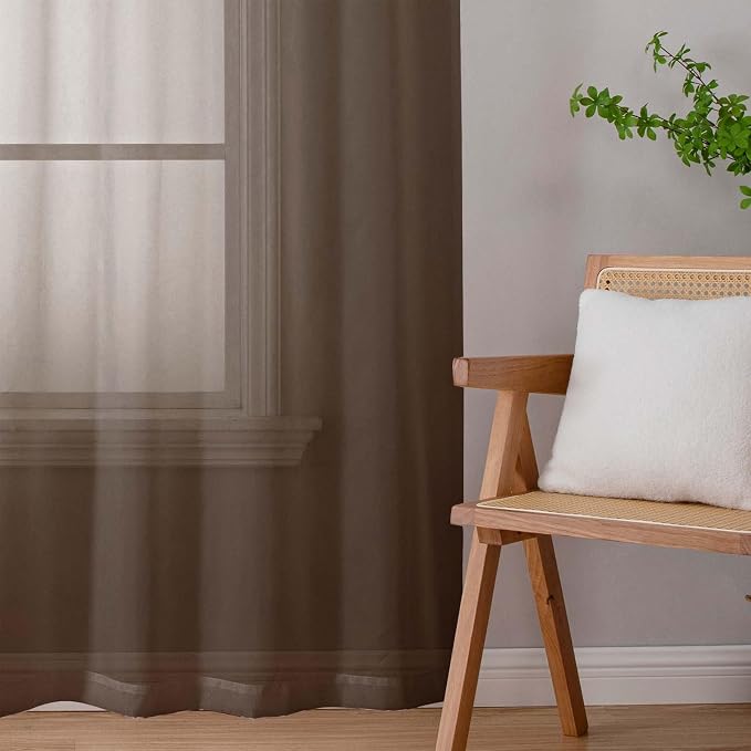 Sheer Chocolate Curtains for Bedroom Living Room 54 Inch Length 2 Panels Set - Image 9