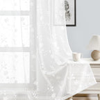 HOMEIDEAS White Sheer Curtains 63 Inch Length 2 Panels White Embroidered Floral - Image 5