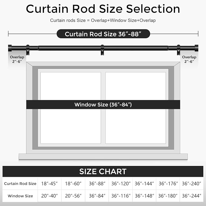 VOIIY Curtain Rods for Windows 48 to 84 Inch, Modern Adjustable Heavy Duty - Image 5