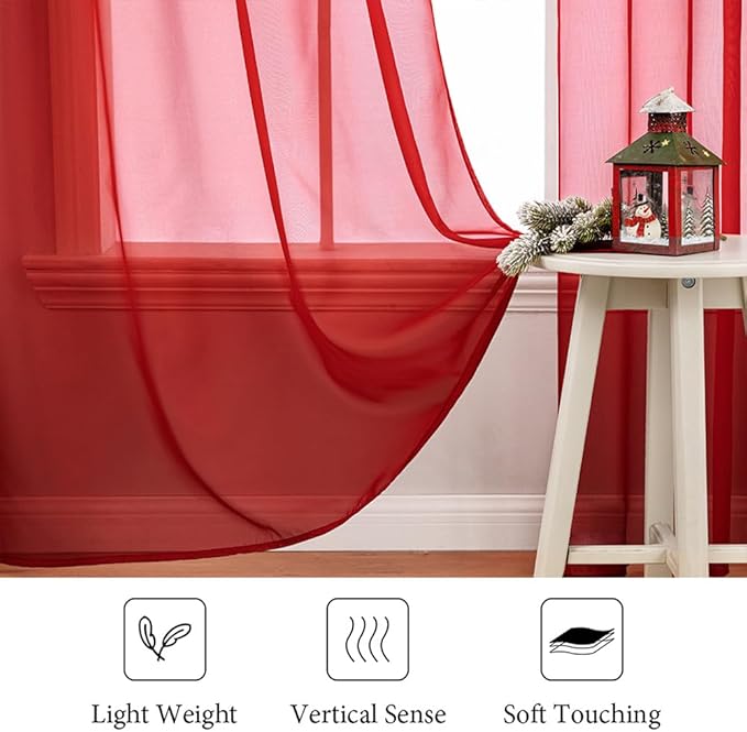 MIULEE 2 Panels Red Solid Color Sheer Christmas Window Curtains Elegant Window - Image 6
