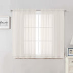 Lecloud Ivory Sheer Curtains 48 Inch Length 2 Pcs, Rustic Farmhouse Curtains by Lecloud