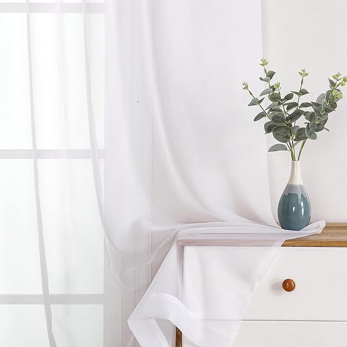 OWENIE Extra Long White Sheer Curtains 144 inch 2 Panels Set, Translucent - Image 8