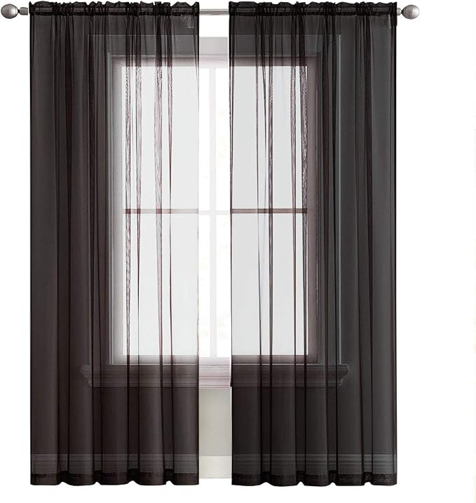 SpaceDresser Basic Rod Pocket Sheer Voile Window Curtain Panels White 1 Pair 2 - Image 2