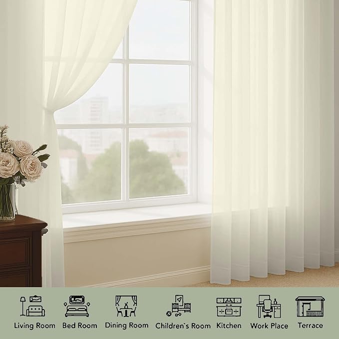 OWENIE Cream Sheer Curtains 120 Inches Long 2 Panels Set, Airy Lightweight - Image 3