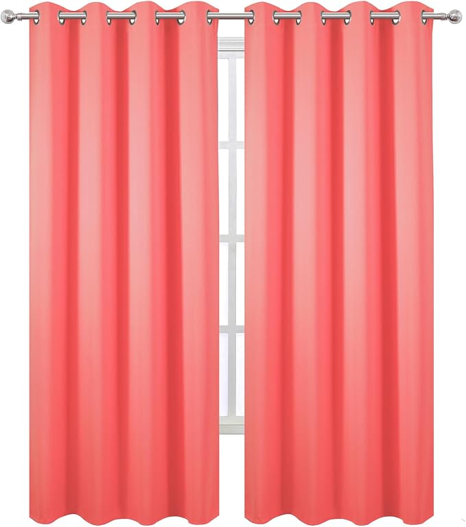 LEMOMO Blackout Curtains 52 x 90 Inch Long Coral Curtains Set of 2 Panels Room - Image 2