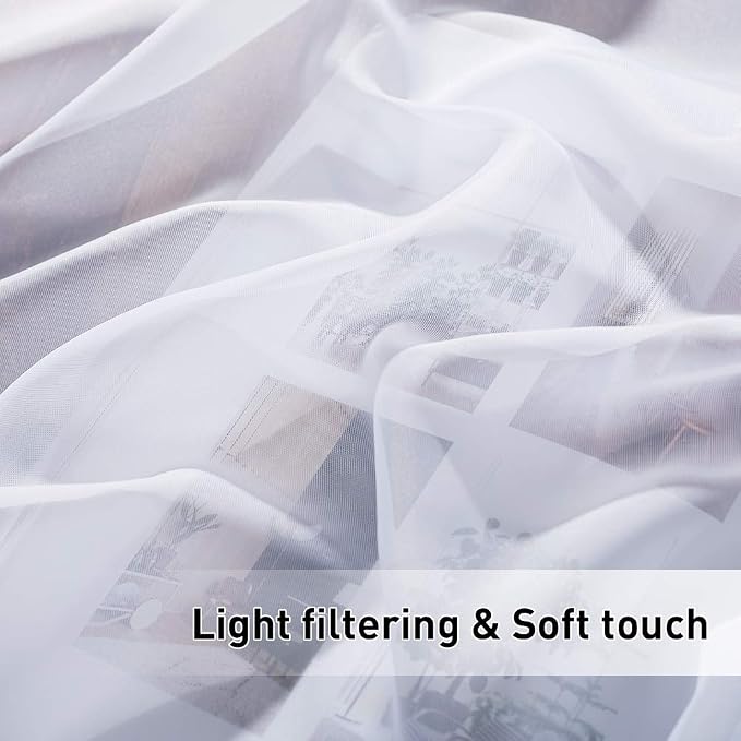 RYB HOME Detachable Tab Top Outdoor Sheer Curtain White Voile Privacy Outdoor - Image 7