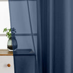 Navy Blue Valances for Windows 14 inch Length 2 Panels, Small Voile Sheer - Image 4