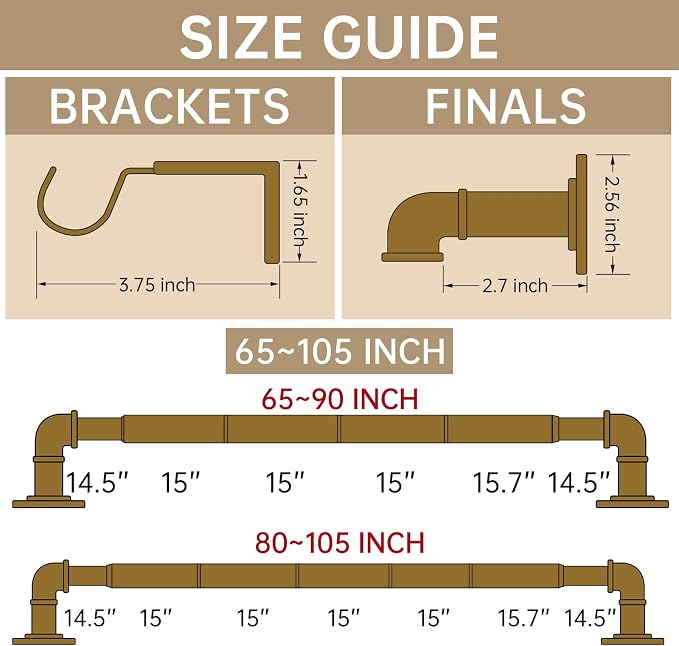 Industrial Curtain Rods for Windows 48 to 84 Inches, for Indoor and Outdoor - Image 4